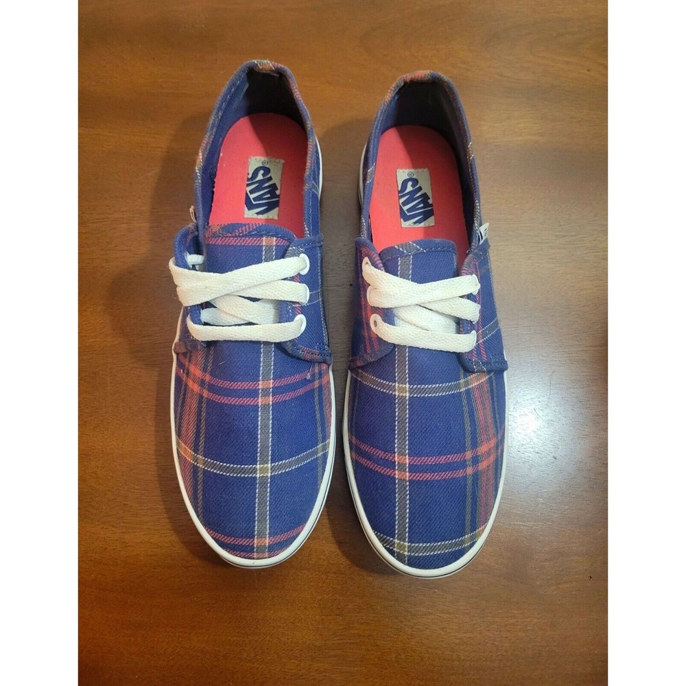 Vans TB4R Womens Low Top Lace Up Skateboarding Shoes Blue Multi Color Plaid Sz 6